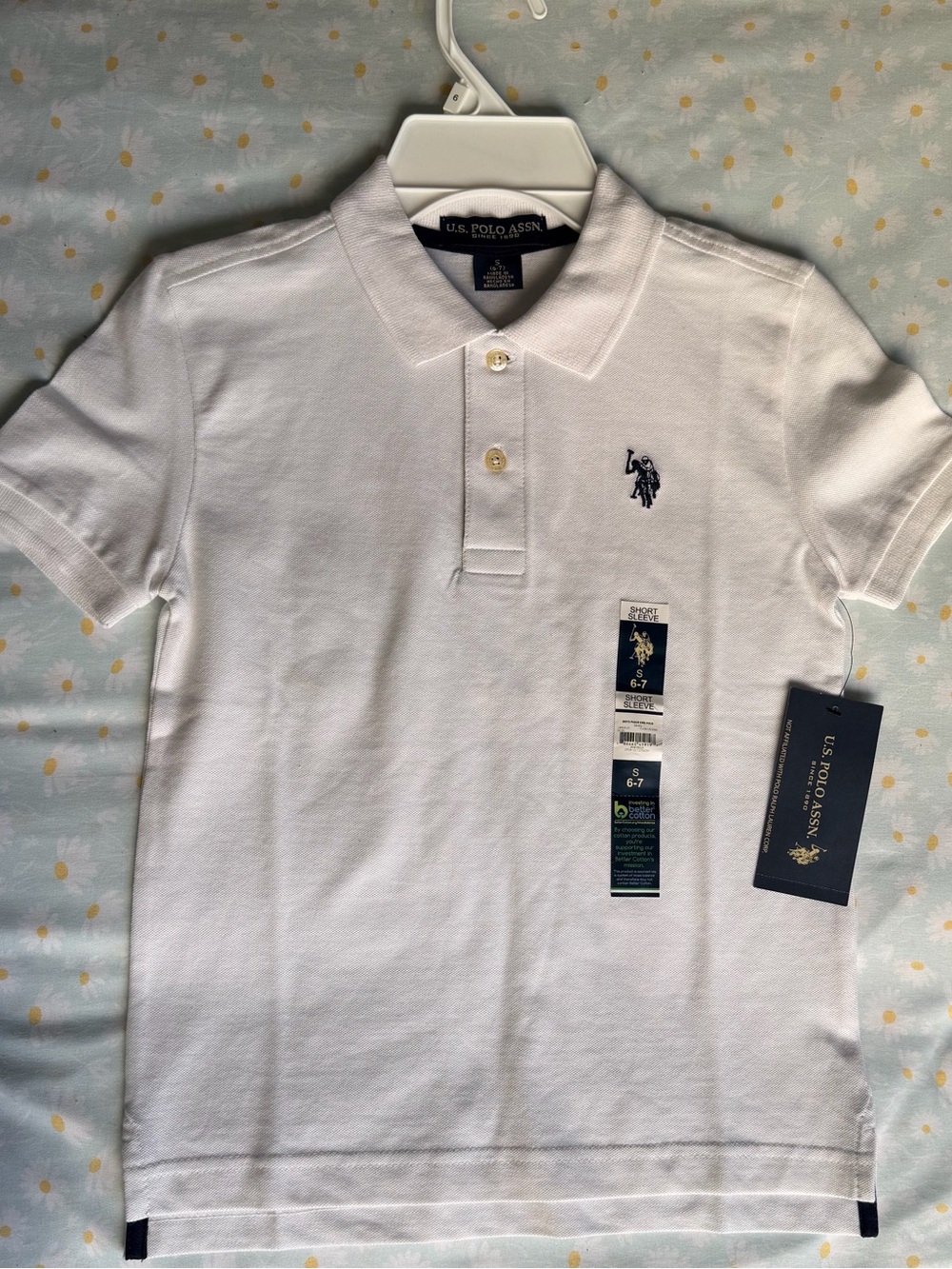 U.S. Polo Assn. Boys White Short-Sleeve Polo with Navy Logo